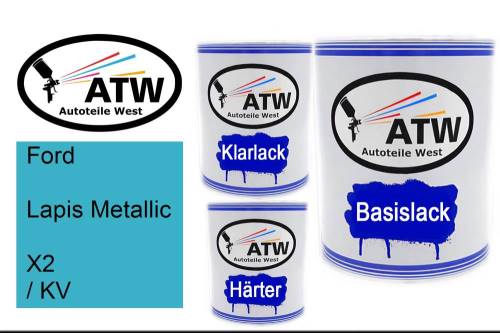 Ford, Lapis Metallic, X2 / KV: 1L Lackdose + 1L Klarlack + 500ml Härter - Set, von ATW Autoteile West.